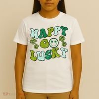 St Patricks Day Happy Go Lucky Shamrock Irish Retro T-Shirt thumb 4