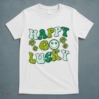 St Patricks Day Happy Go Lucky Shamrock Irish Retro T-Shirt thumb 5