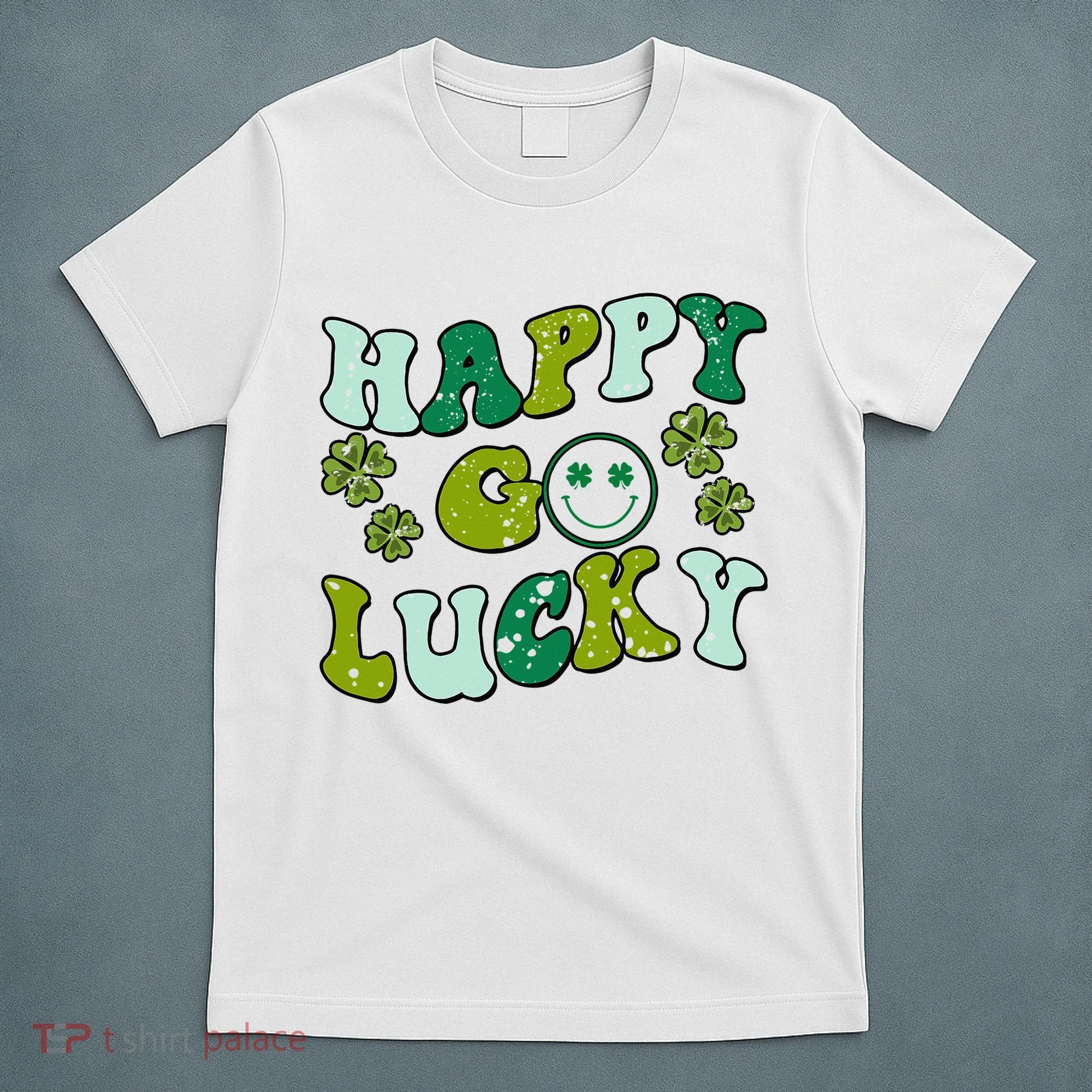 St Patricks Day Happy Go Lucky Shamrock Irish Retro T-Shirt