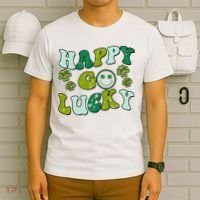 St Patricks Day Happy Go Lucky Shamrock Irish Retro T-Shirt thumb 6