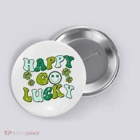 St Patricks Day Happy Go Lucky Shamrock Irish Retro Button thumb 0
