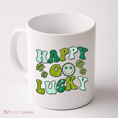 St Patricks Day Happy Go Lucky Shamrock Irish Retro Coffee Mug