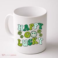 St Patricks Day Happy Go Lucky Shamrock Irish Retro Coffee Mug thumb 0