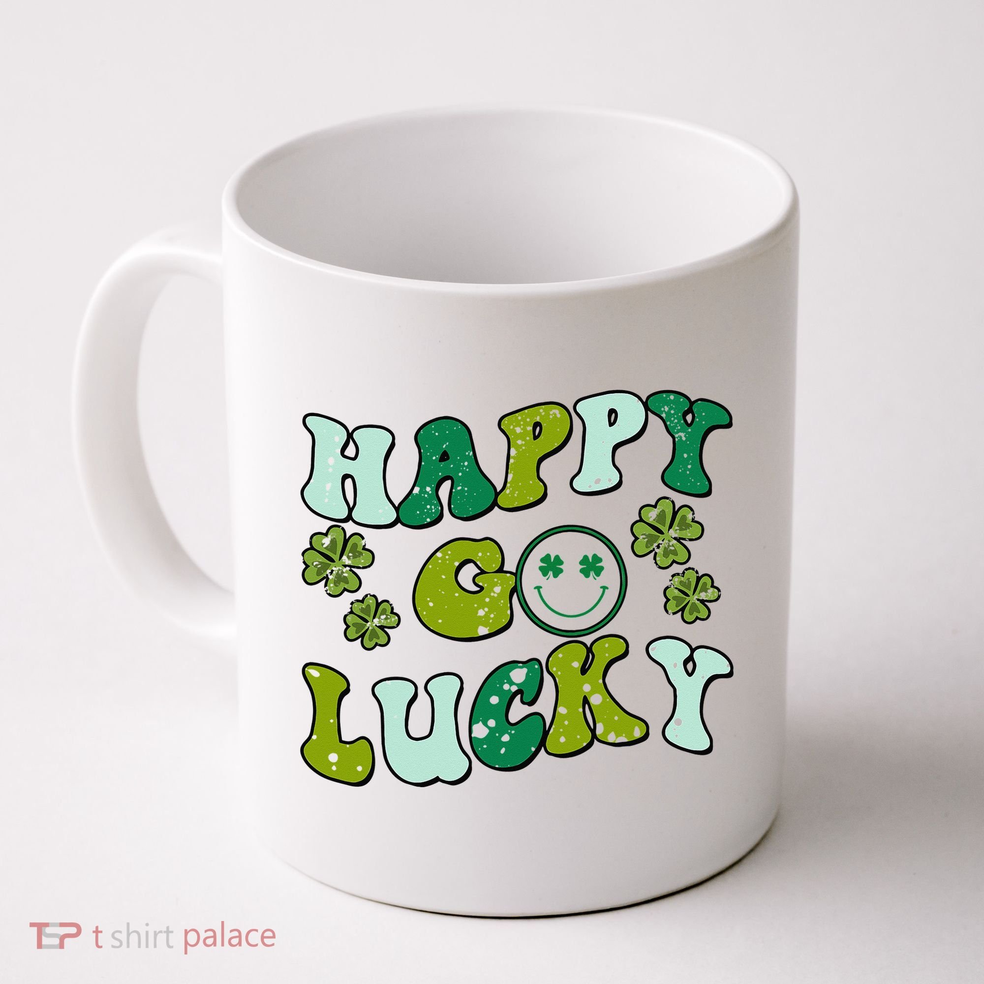 St Patricks Day Happy Go Lucky Shamrock Irish Retro Coffee Mug