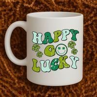 St Patricks Day Happy Go Lucky Shamrock Irish Retro Coffee Mug thumb 2