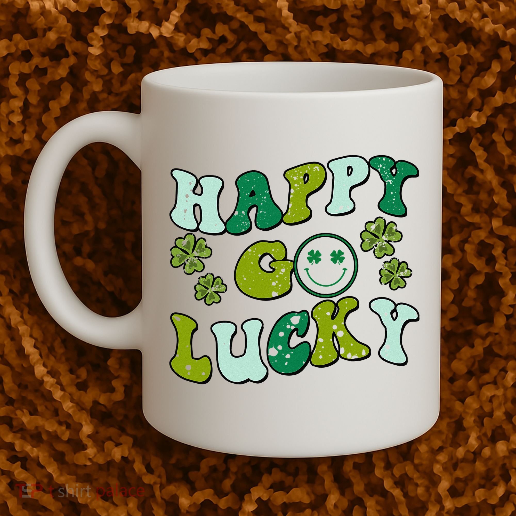 St Patricks Day Happy Go Lucky Shamrock Irish Retro Coffee Mug