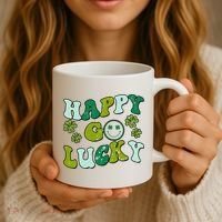 St Patricks Day Happy Go Lucky Shamrock Irish Retro Coffee Mug thumb 3
