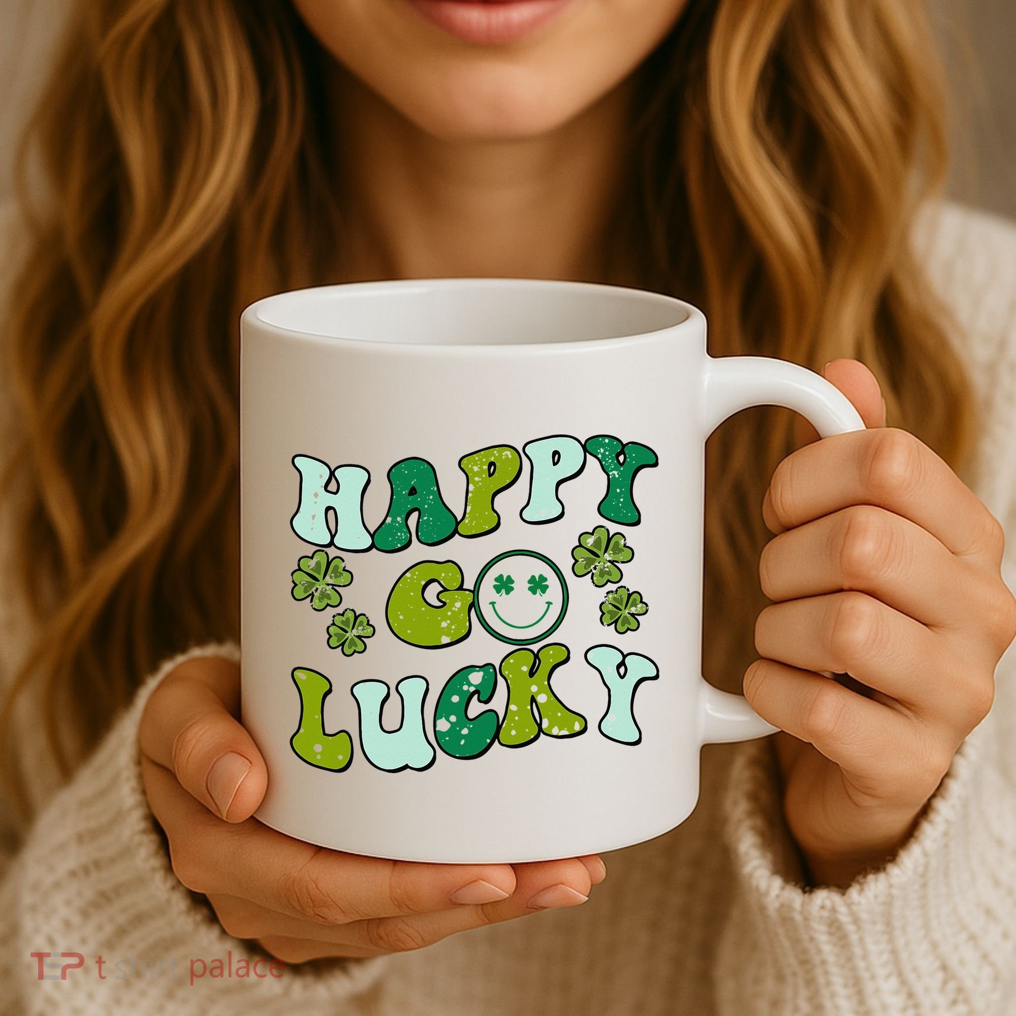 St Patricks Day Happy Go Lucky Shamrock Irish Retro Coffee Mug