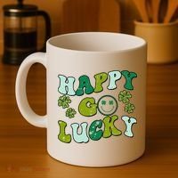 St Patricks Day Happy Go Lucky Shamrock Irish Retro Coffee Mug thumb 4