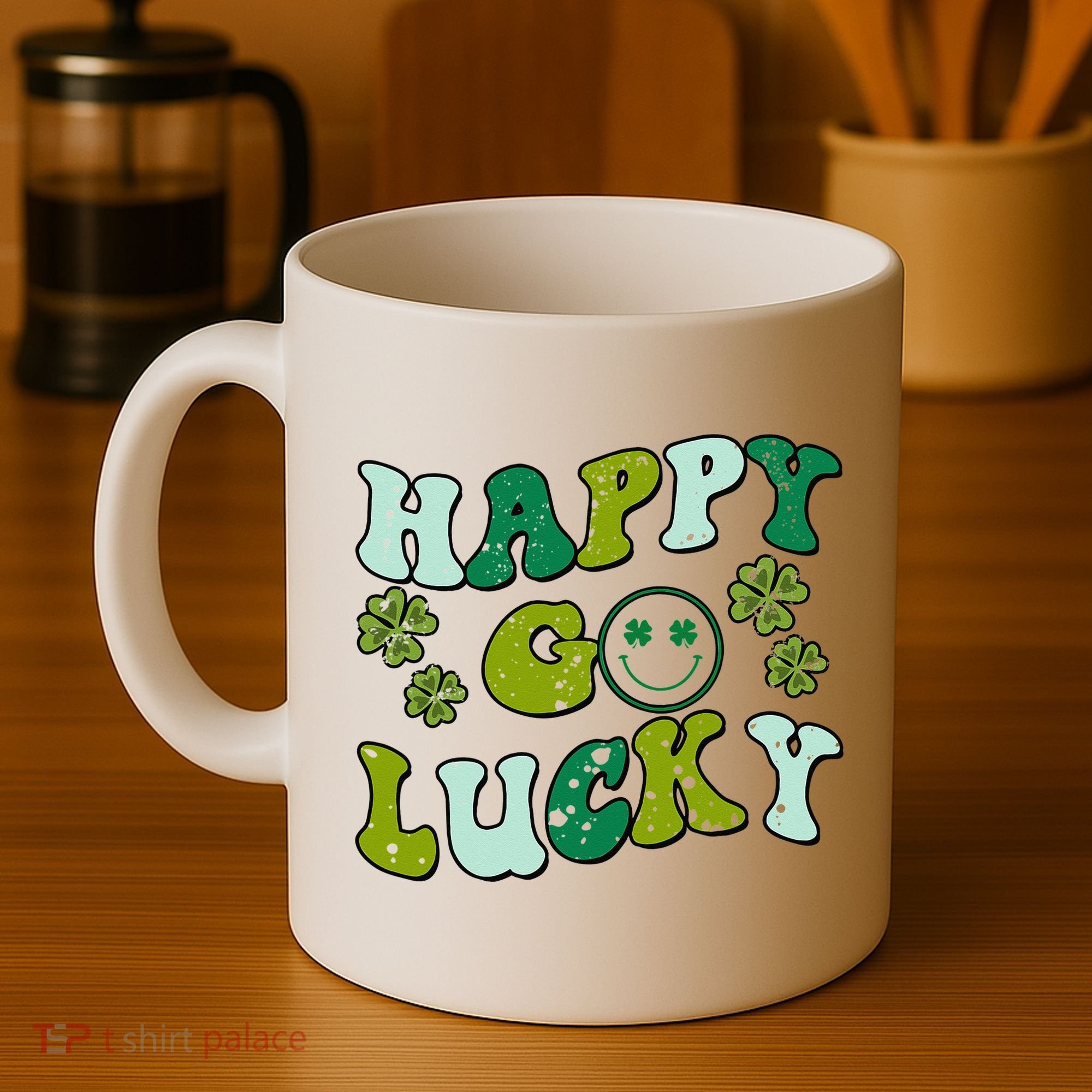 St Patricks Day Happy Go Lucky Shamrock Irish Retro Coffee Mug
