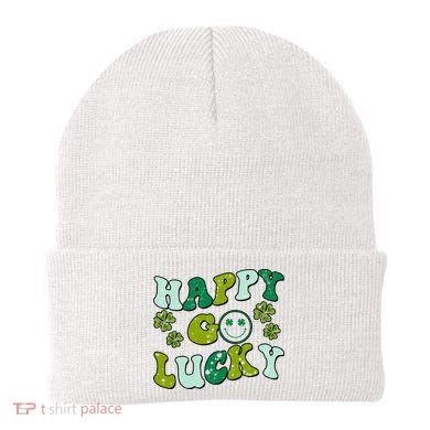 St Patricks Day Happy Go Lucky Shamrock Irish Retro Beanie