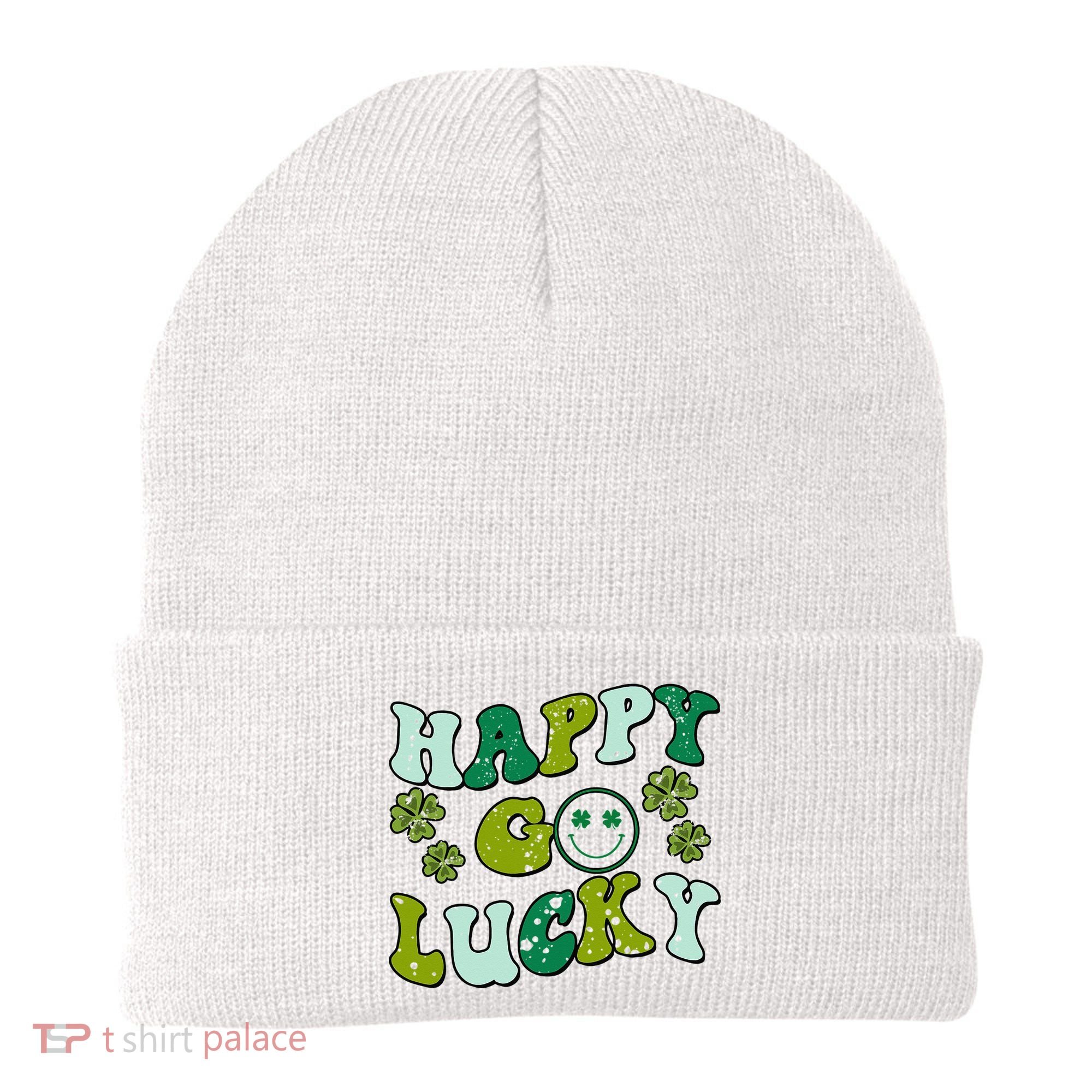 St Patricks Day Happy Go Lucky Shamrock Irish Retro Beanie