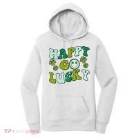 St Patricks Day Happy Go Lucky Shamrock Irish Retro Women's Hoodie thumb 0