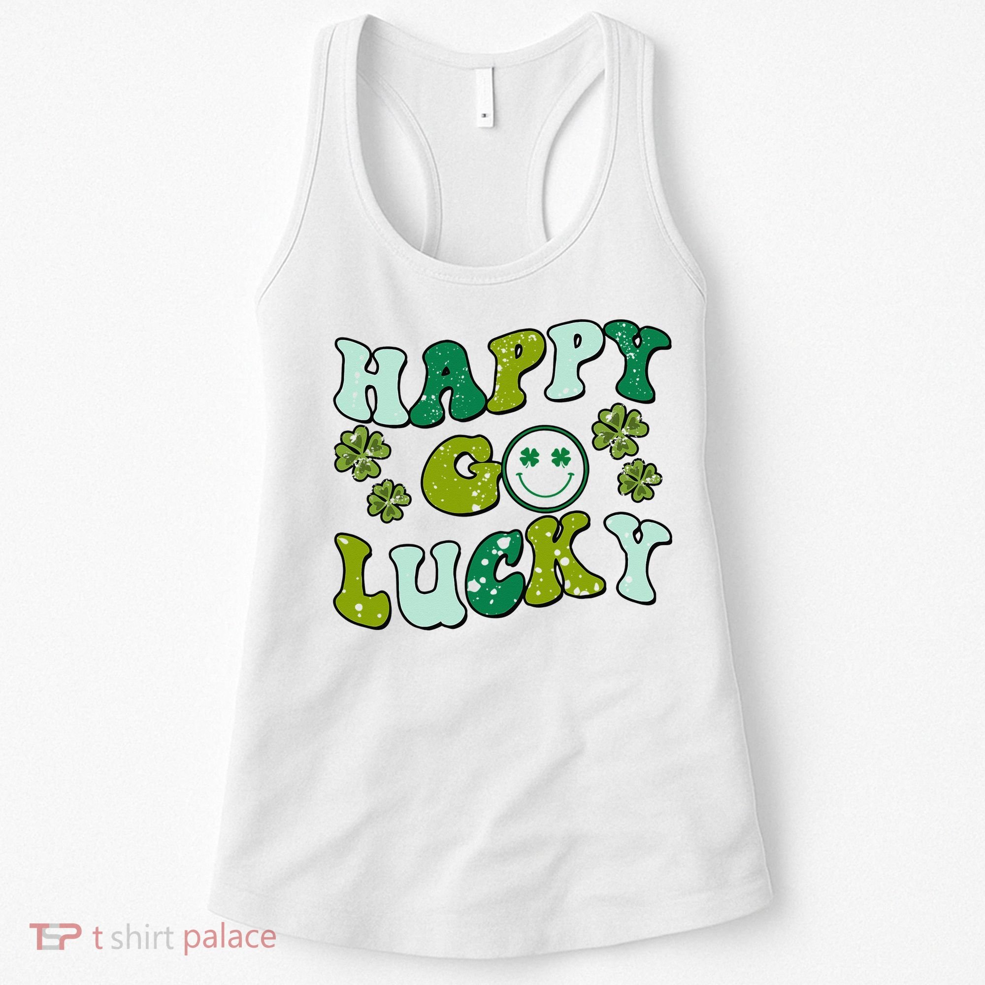 St Patricks Day Happy Go Lucky Shamrock Irish Retro Women's Tank Top