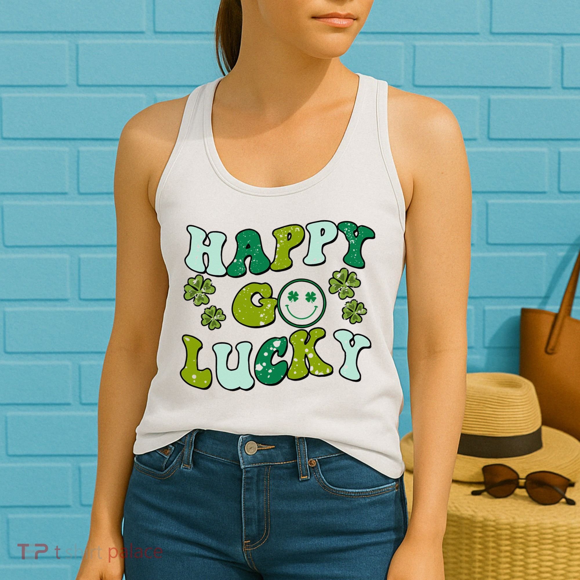 St Patricks Day Happy Go Lucky Shamrock Irish Retro Women's Tank Top