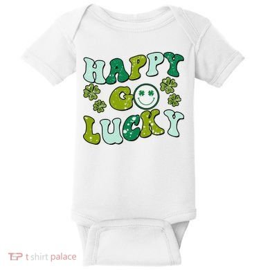 St Patricks Day Happy Go Lucky Shamrock Irish Retro Baby Bodysuit