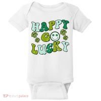 St Patricks Day Happy Go Lucky Shamrock Irish Retro Baby Bodysuit thumb 0