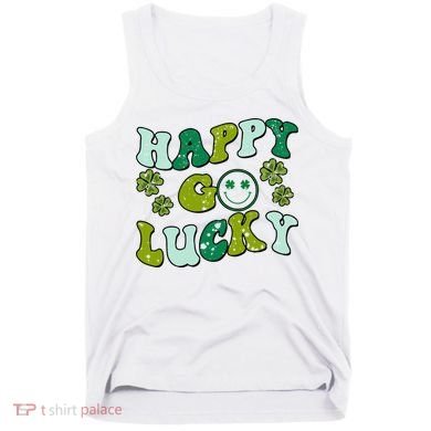 St Patricks Day Happy Go Lucky Shamrock Irish Retro Tank Top
