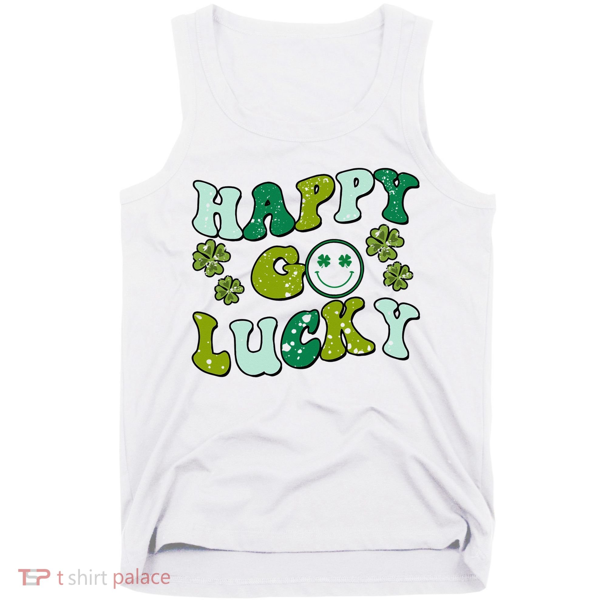 St Patricks Day Happy Go Lucky Shamrock Irish Retro Tank Top