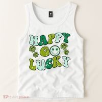 St Patricks Day Happy Go Lucky Shamrock Irish Retro Tank Top thumb 2