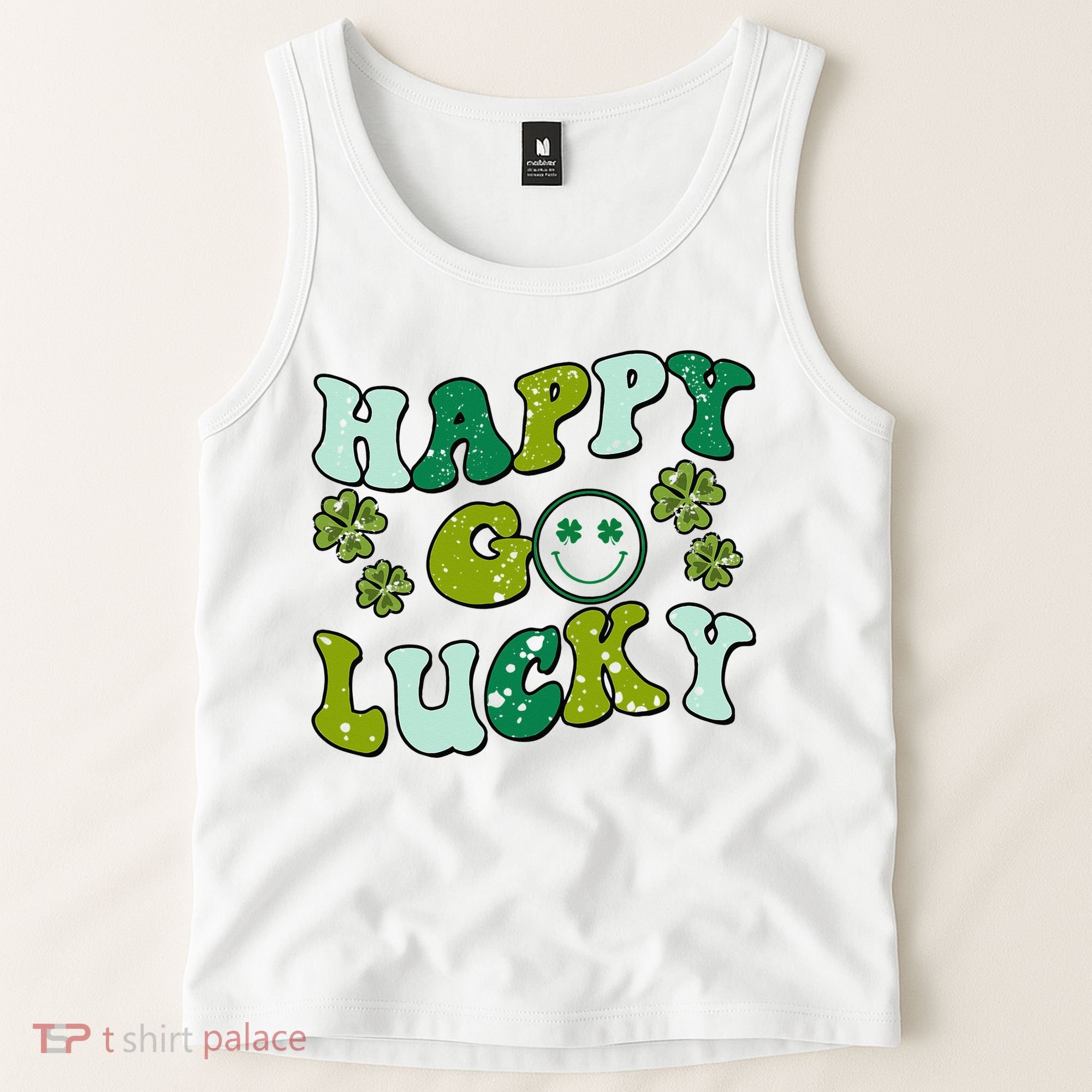 St Patricks Day Happy Go Lucky Shamrock Irish Retro Tank Top