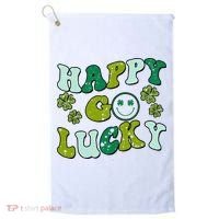 St Patricks Day Happy Go Lucky Shamrock Irish Retro Golf Towel thumb 0