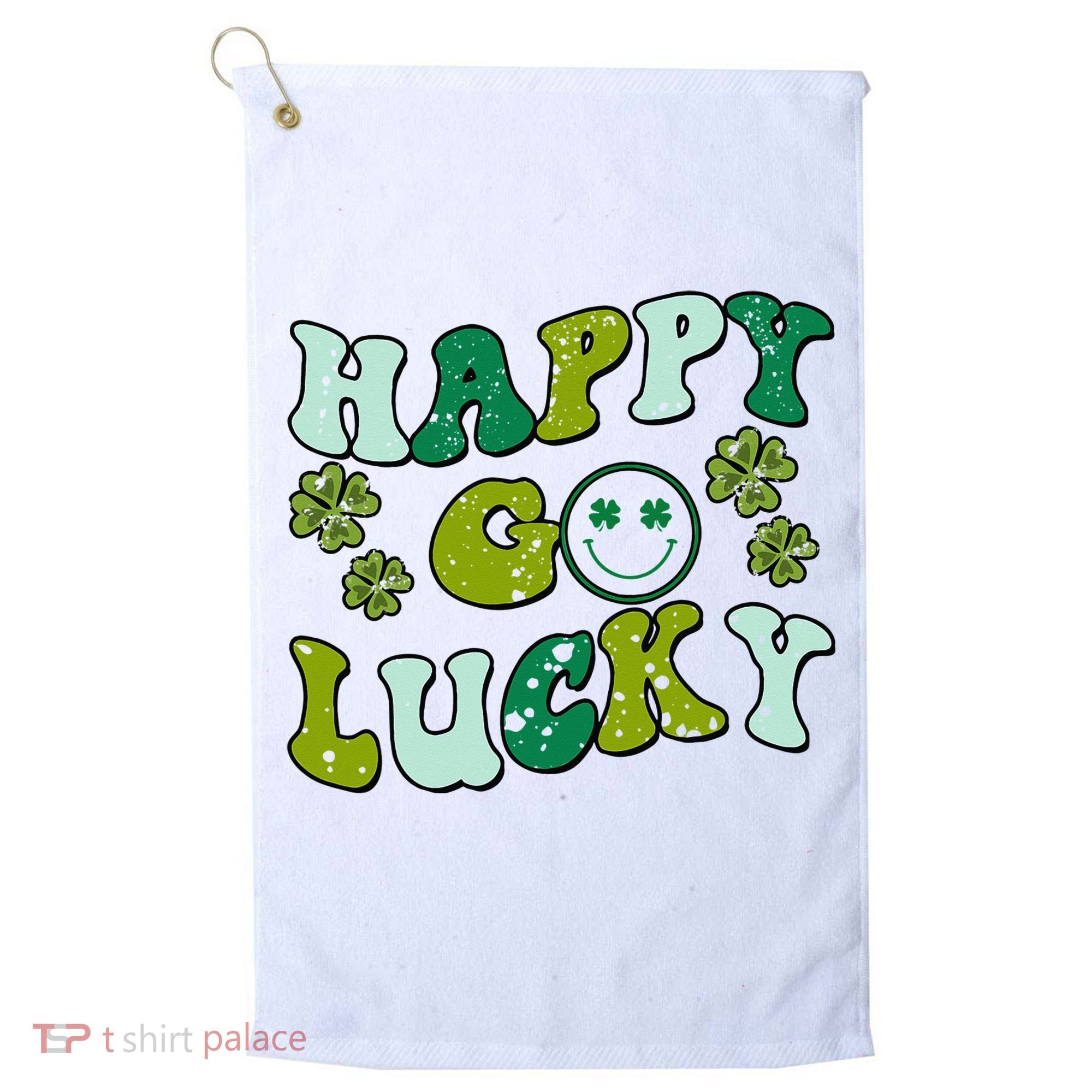 St Patricks Day Happy Go Lucky Shamrock Irish Retro Golf Towel