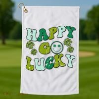 St Patricks Day Happy Go Lucky Shamrock Irish Retro Golf Towel thumb 1