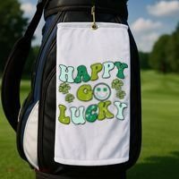 St Patricks Day Happy Go Lucky Shamrock Irish Retro Golf Towel thumb 2