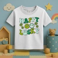 St Patricks Day Happy Go Lucky Shamrock Irish Retro Toddler T-Shirt thumb 3