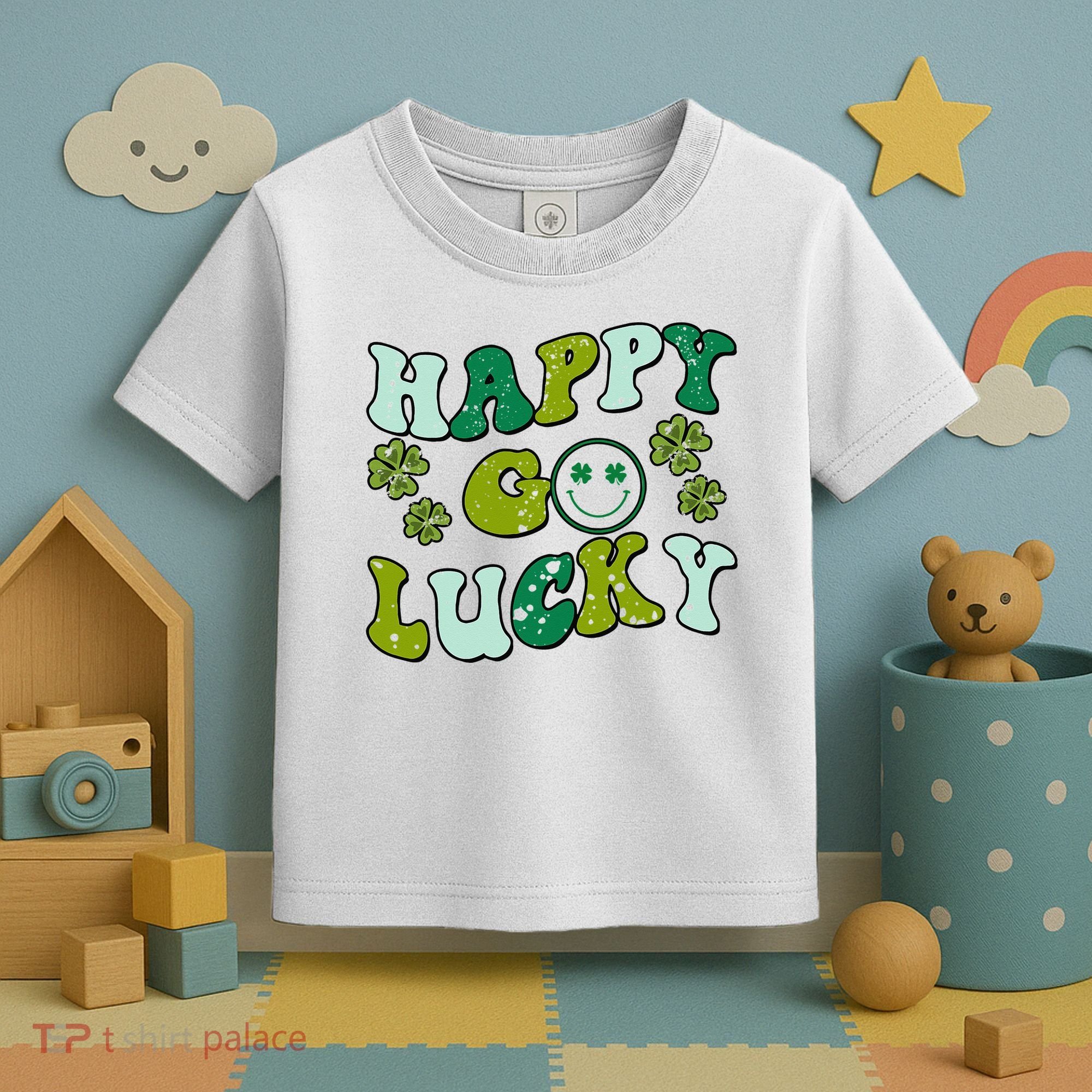 St Patricks Day Happy Go Lucky Shamrock Irish Retro Toddler T-Shirt