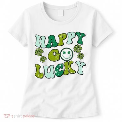 St Patricks Day Happy Go Lucky Shamrock Irish Retro Women's T-Shirt