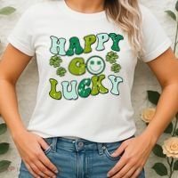 St Patricks Day Happy Go Lucky Shamrock Irish Retro Women's T-Shirt thumb 2