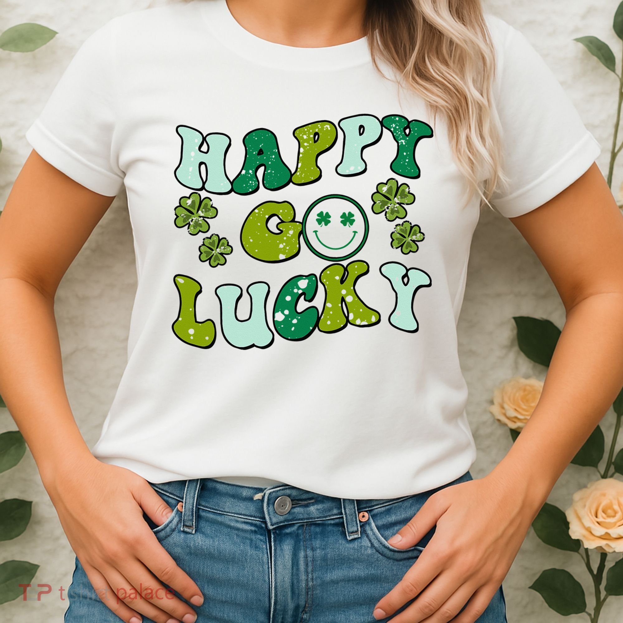 St Patricks Day Happy Go Lucky Shamrock Irish Retro Women's T-Shirt