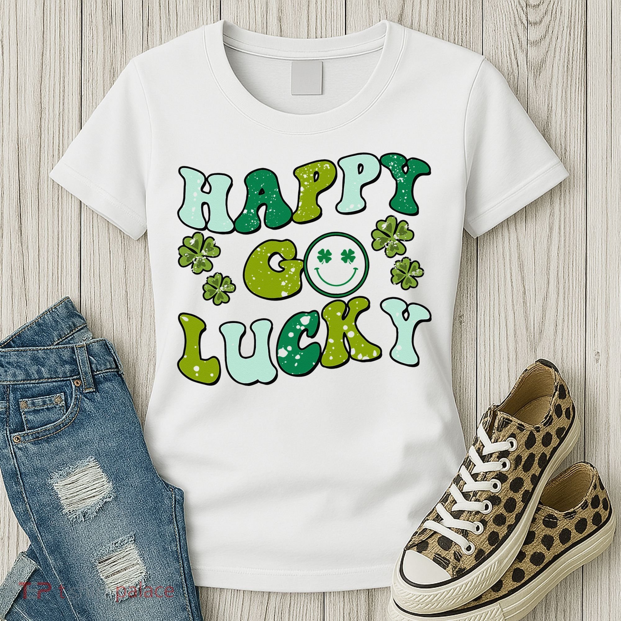 St Patricks Day Happy Go Lucky Shamrock Irish Retro Women's T-Shirt
