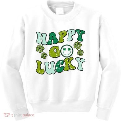 St Patricks Day Happy Go Lucky Shamrock Irish Retro Kids Sweatshirt