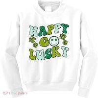 St Patricks Day Happy Go Lucky Shamrock Irish Retro Kids Sweatshirt thumb 0