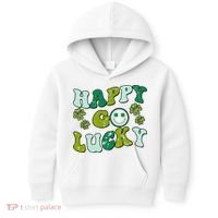 St Patricks Day Happy Go Lucky Shamrock Irish Retro Kids Hoodie thumb 0