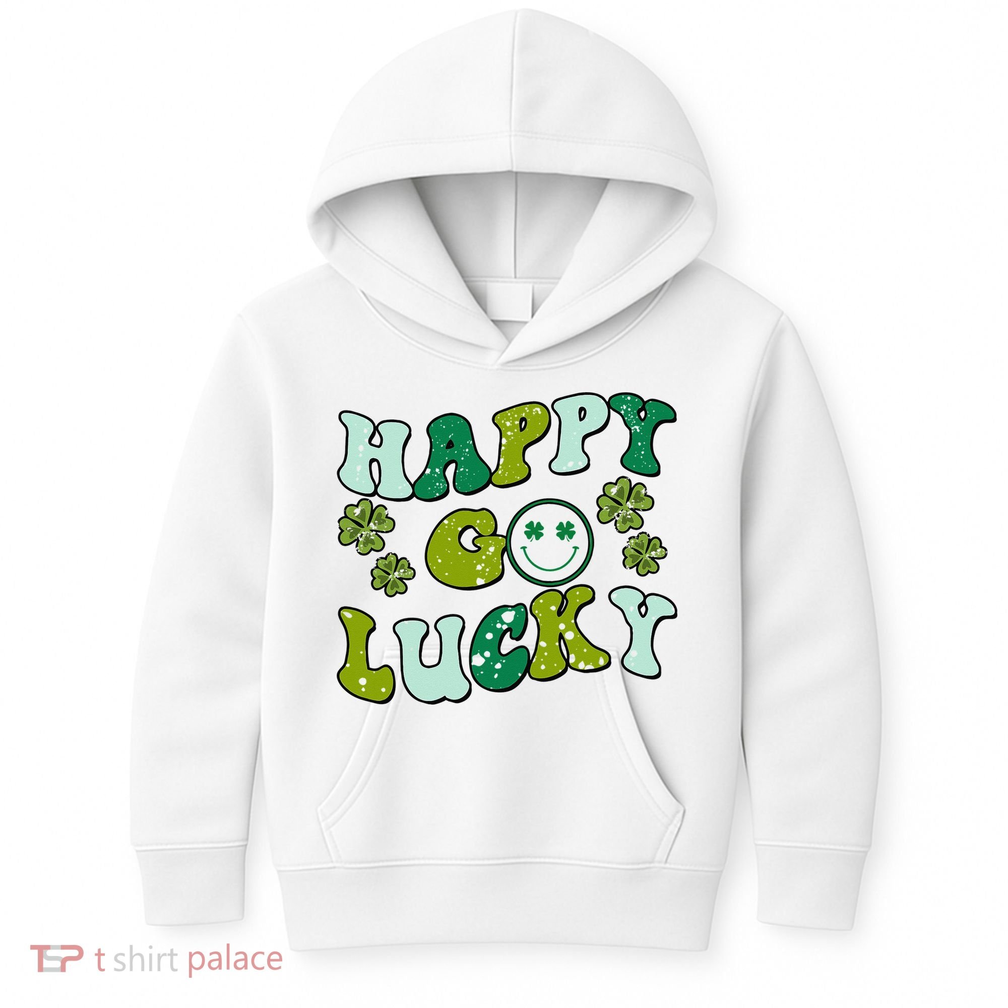 St Patricks Day Happy Go Lucky Shamrock Irish Retro Kids Hoodie