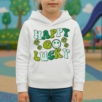 St Patricks Day Happy Go Lucky Shamrock Irish Retro Kids Hoodie thumb 3