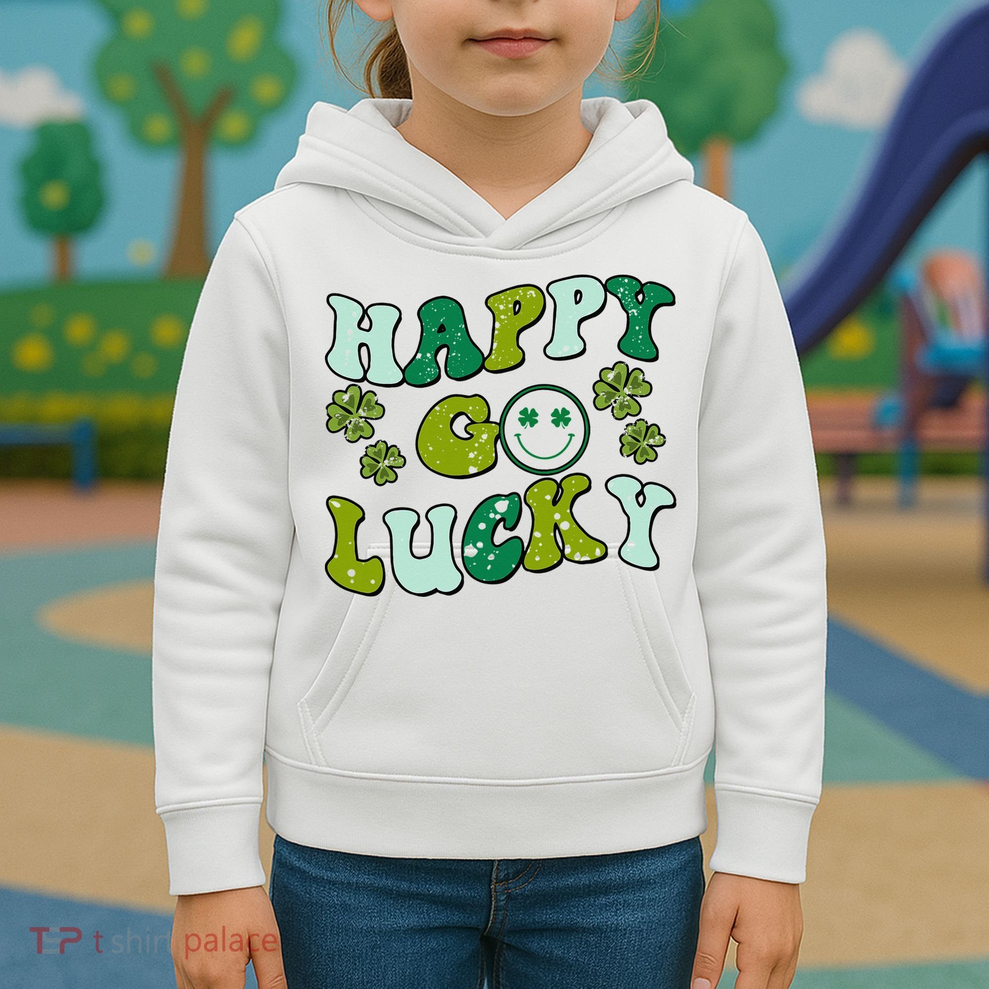 St Patricks Day Happy Go Lucky Shamrock Irish Retro Kids Hoodie