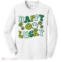 St Patricks Day Happy Go Lucky Shamrock Irish Retro Kids Long Sleeve Shirt thumb 0