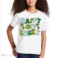St Patricks Day Happy Go Lucky Shamrock Irish Retro Kids T-Shirt thumb 2