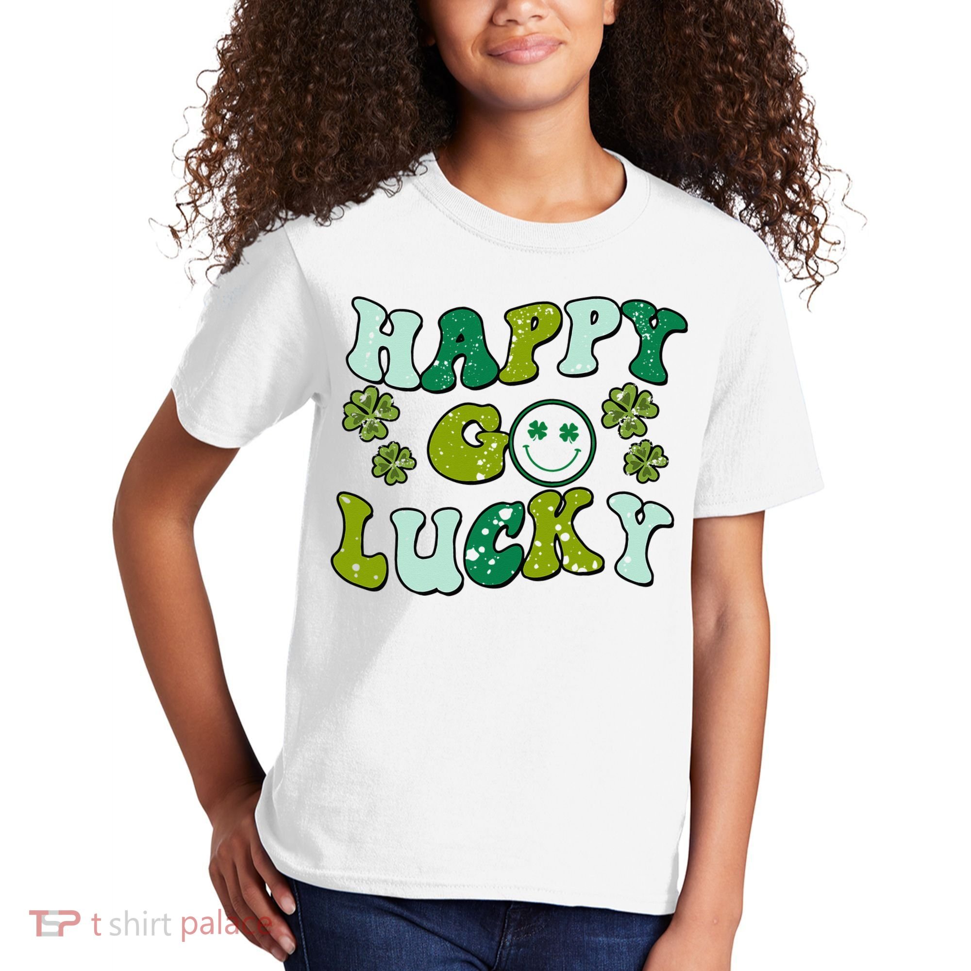 St Patricks Day Happy Go Lucky Shamrock Irish Retro Kids T-Shirt