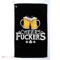 St Patricks Day Cheers Fuckers Funny Beer Drinking Golf Towel thumb 0