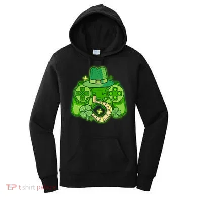St Patricks Day Lucky Video Game Controller Women's Hoodie