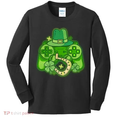 St Patricks Day Lucky Video Game Controller Kids Long Sleeve Shirt
