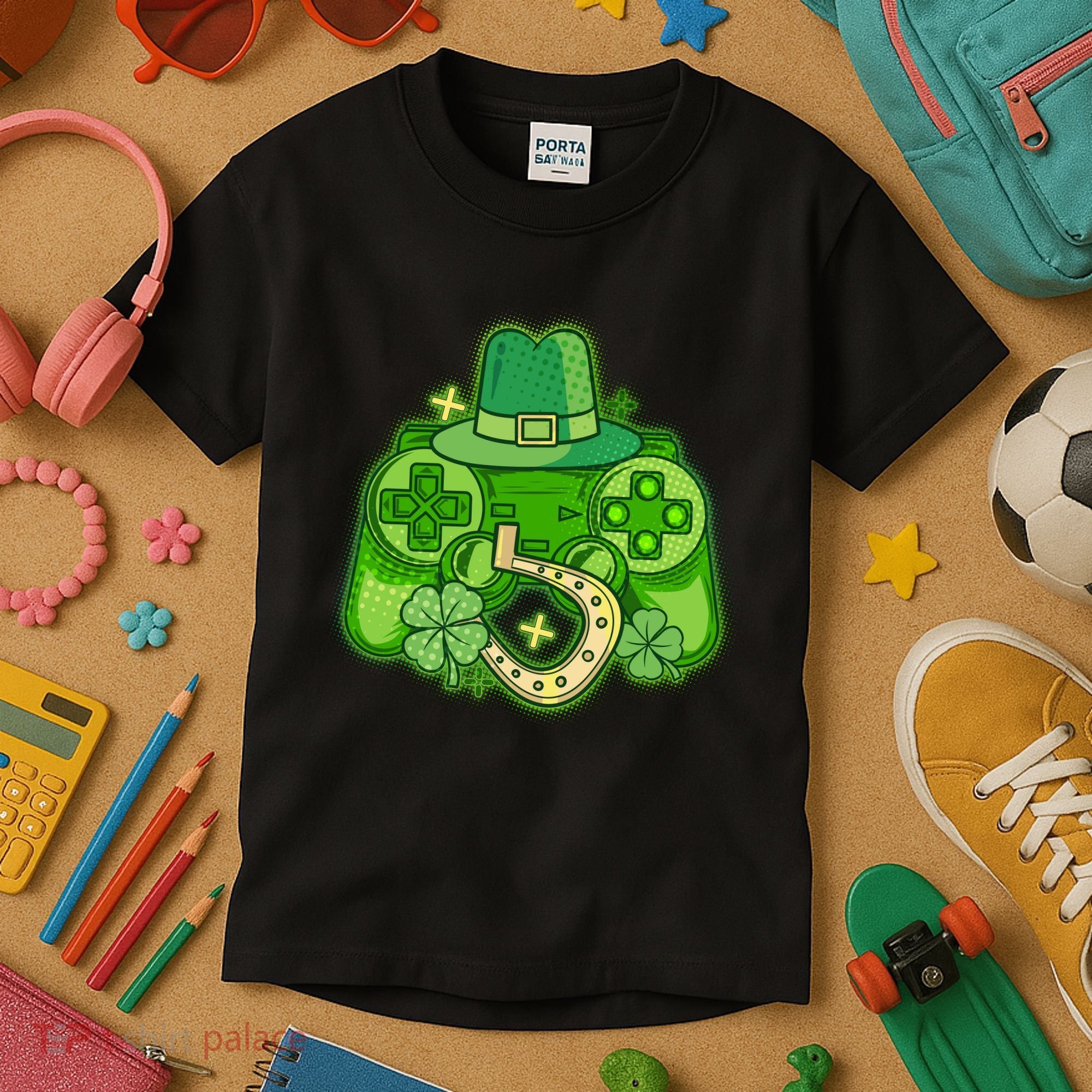 St Patricks Day Lucky Video Game Controller Kids T-Shirt