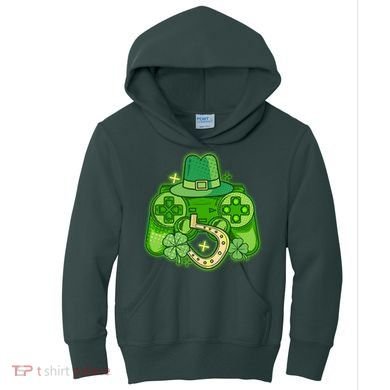 St Patricks Day Lucky Video Game Controller Kids Hoodie