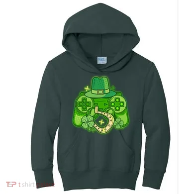 St Patricks Day Lucky Video Game Controller Kids Hoodie